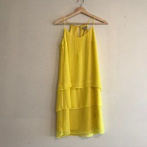 h&m tiered high neck bright yellow chiffon dress